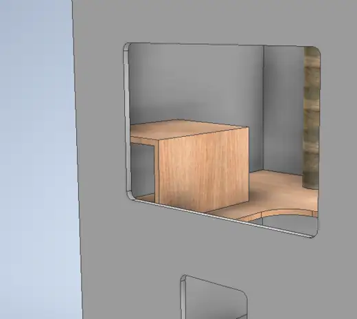 Concept rendering showing the internal hideaway and activity area of custom cat furniture