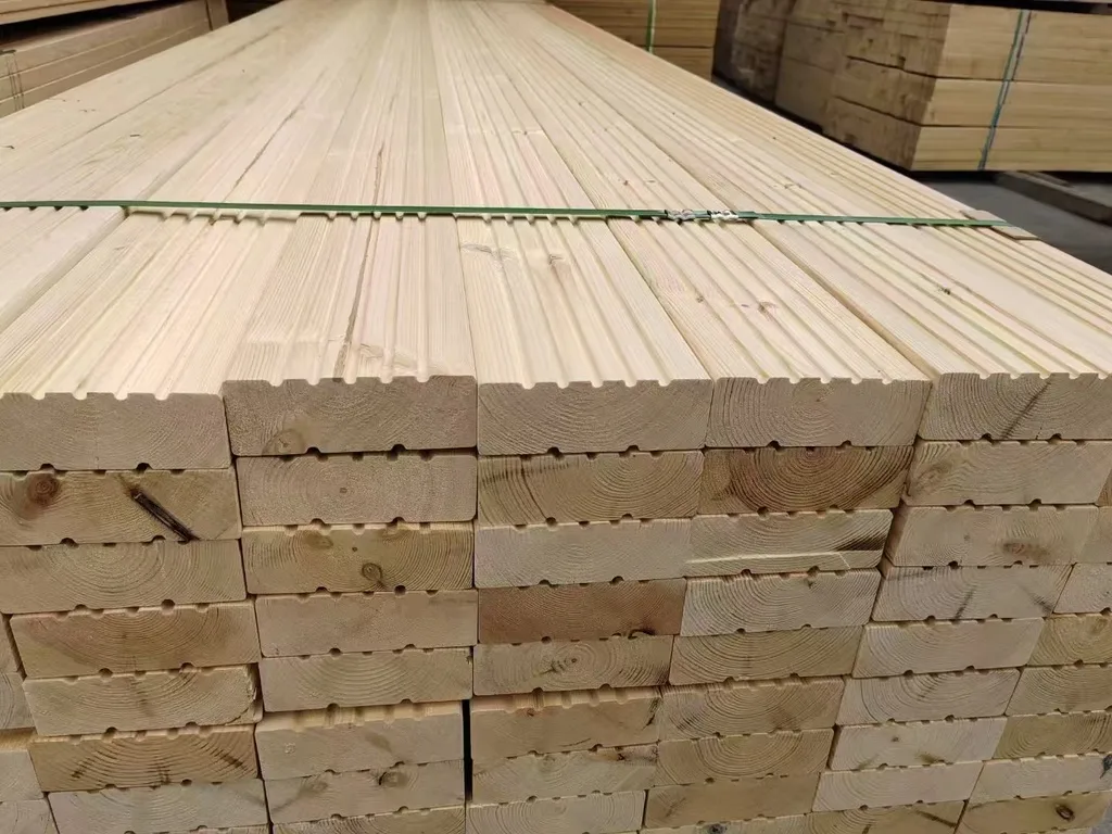 Stack of Siberian larch decking boards
