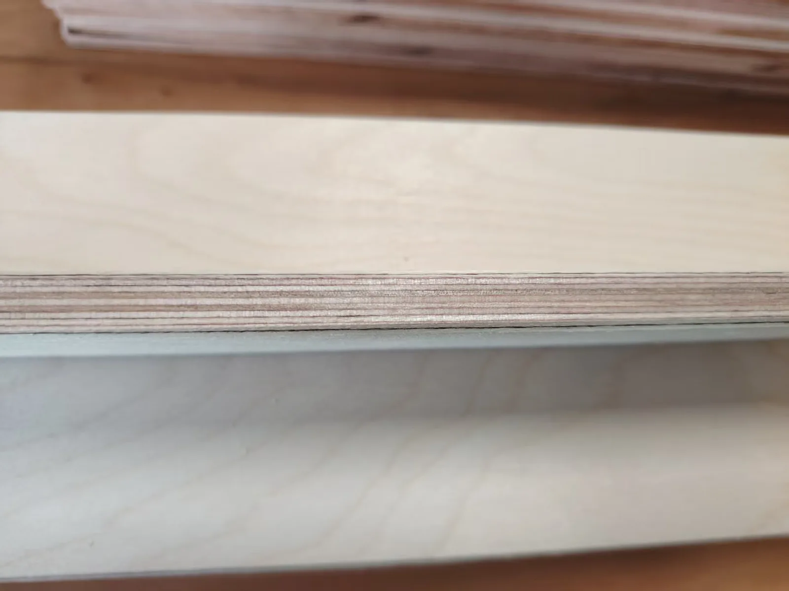Birch LVL bed slat edge showing laminated veneer layers