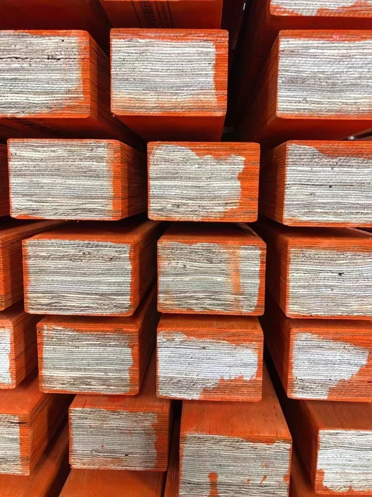 Structural LVL beam bundle in storage