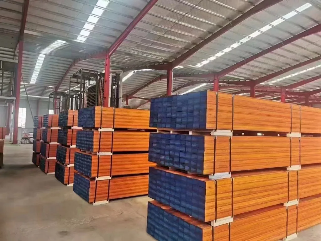 Structural LVL beam bundle in warehouse