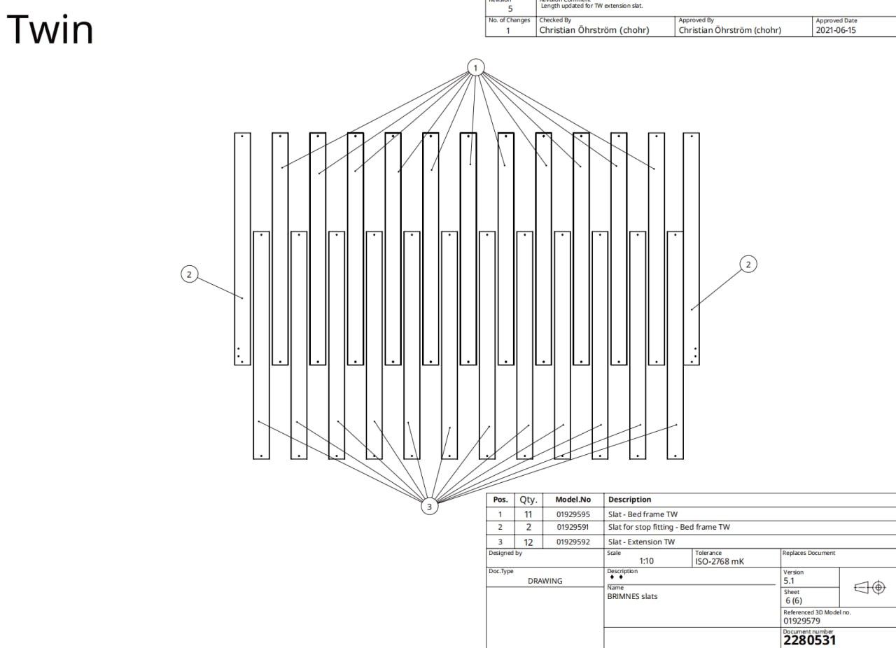 Bed Slat Technical Drawing Twin